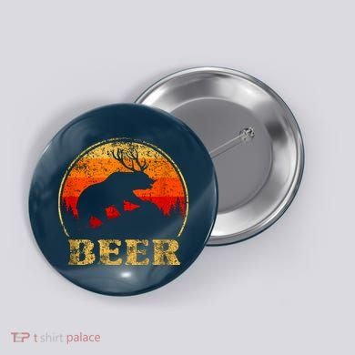 Bear Deer Funny Beer Retro Vintage Button