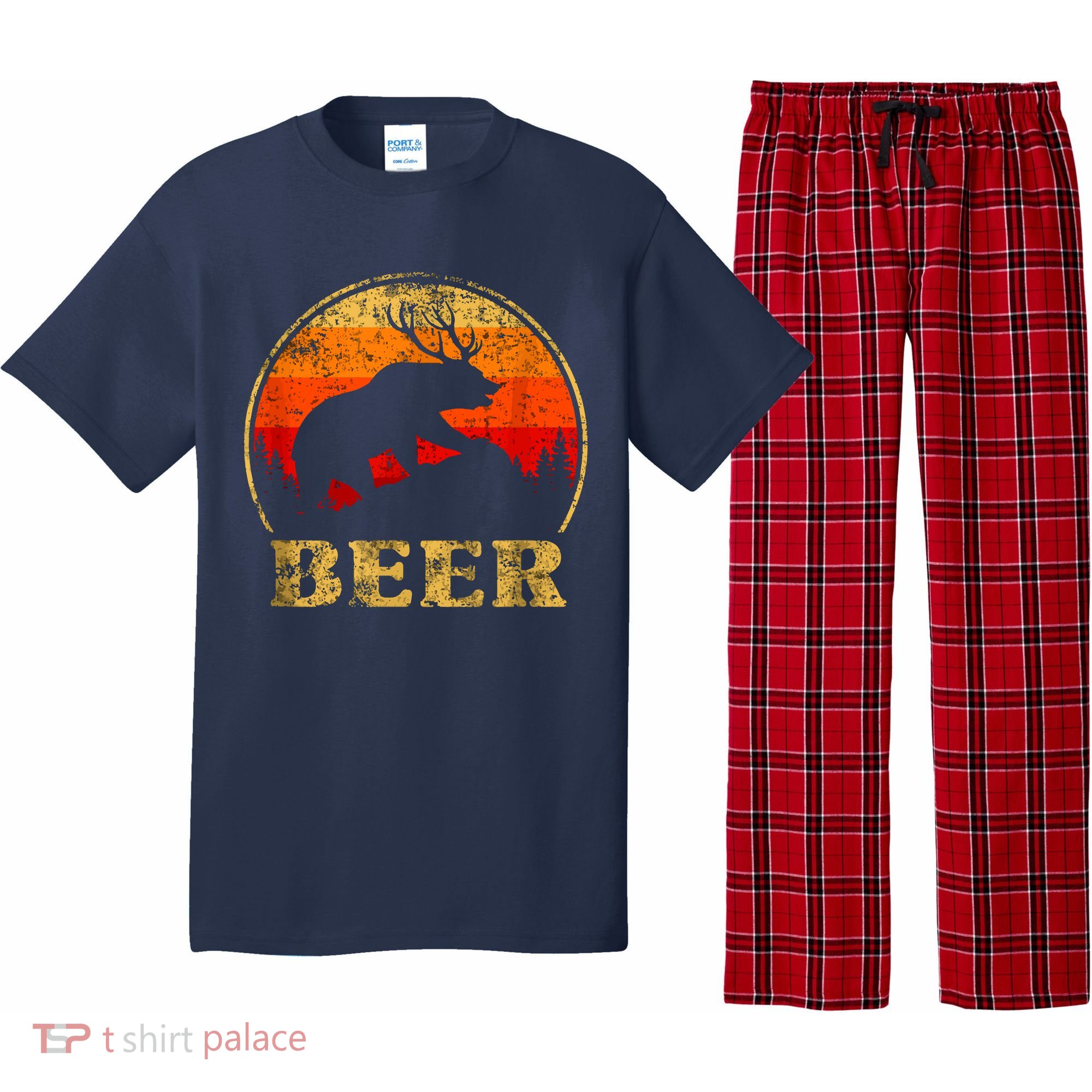 Bear Deer Funny Beer Retro Vintage Pajama Set