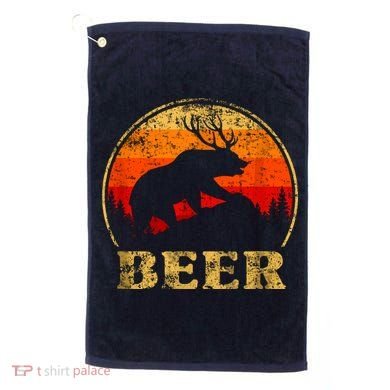 Bear Deer Funny Beer Retro Vintage Golf Towel