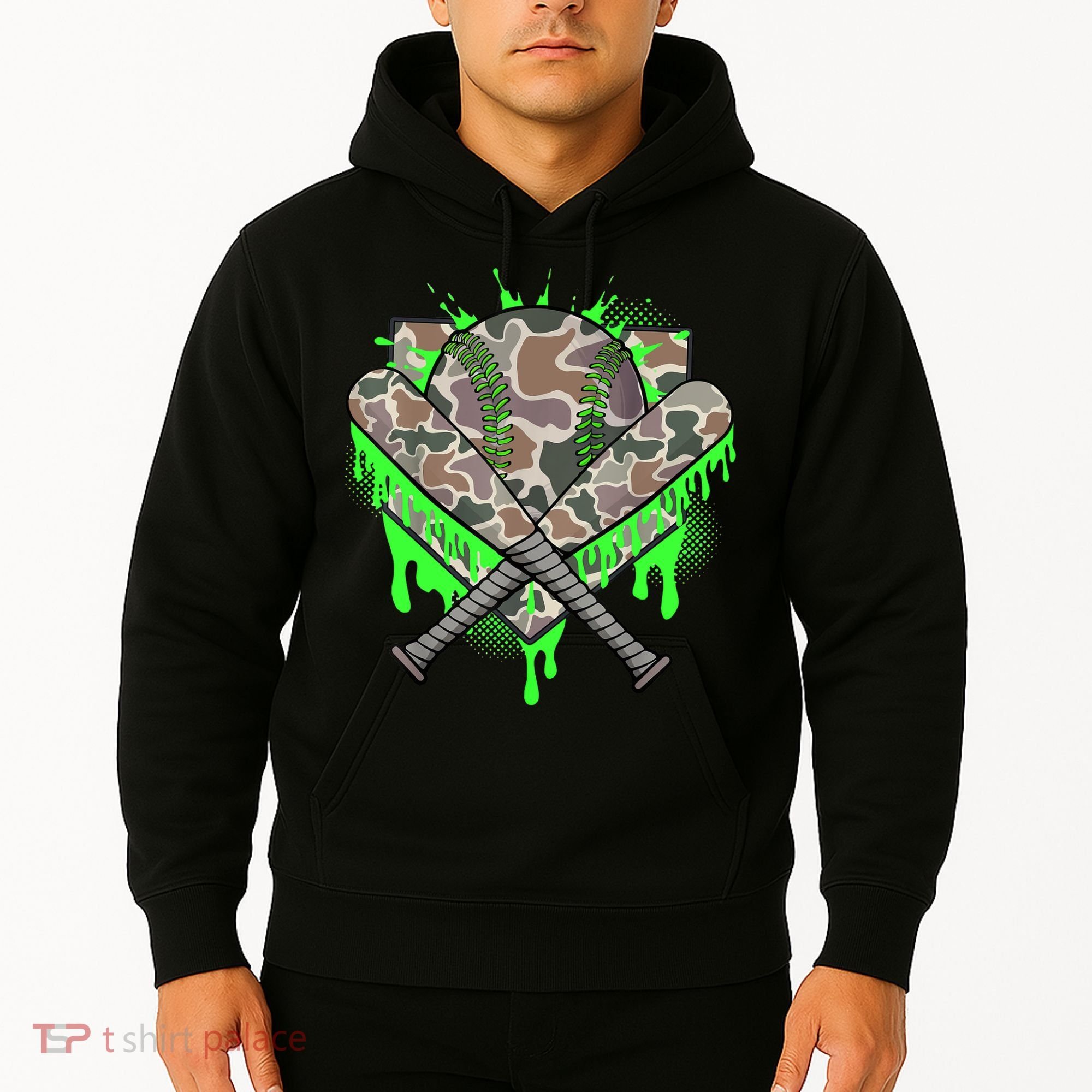 Baseball Drip For Boy Ice Cream Dripping Boy Baseball Camo  Hoodie