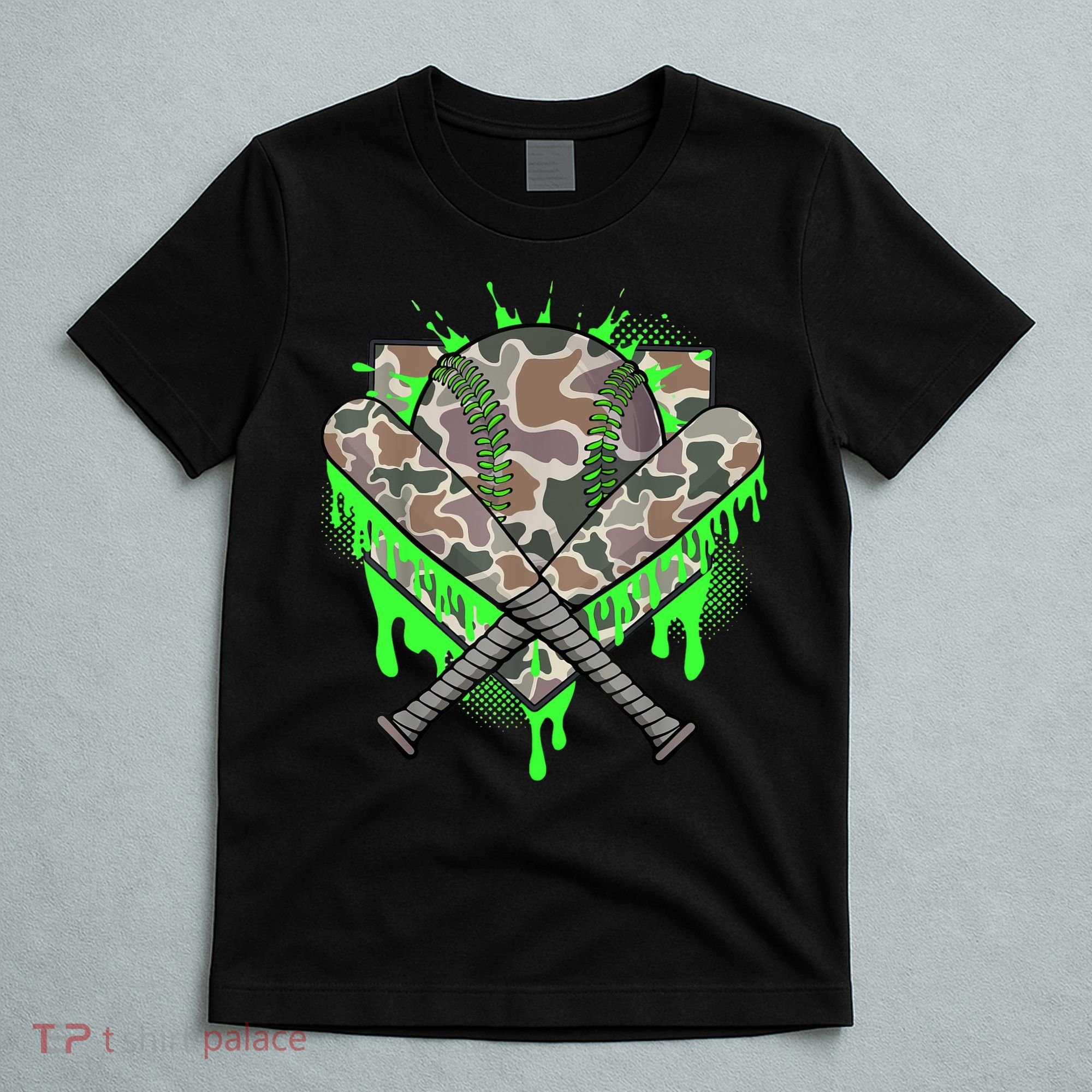 Baseball Drip For Boy Ice Cream Dripping Boy Baseball Camo  T-Shirt