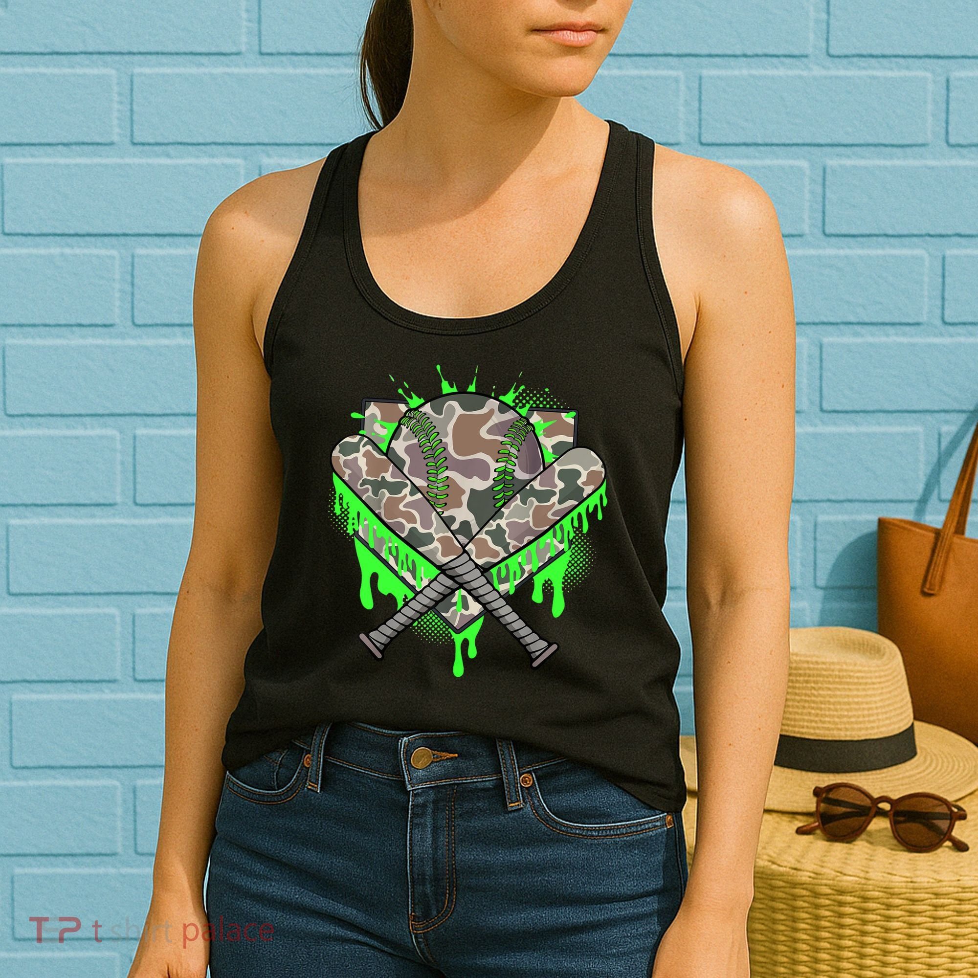 Baseball Drip For Boy Ice Cream Dripping Boy Baseball Camo  Women's Tank Top