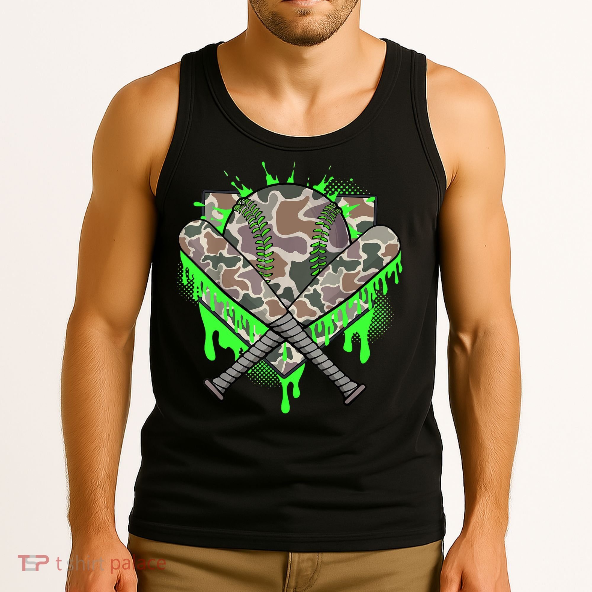 Baseball Drip For Boy Ice Cream Dripping Boy Baseball Camo  Tank Top