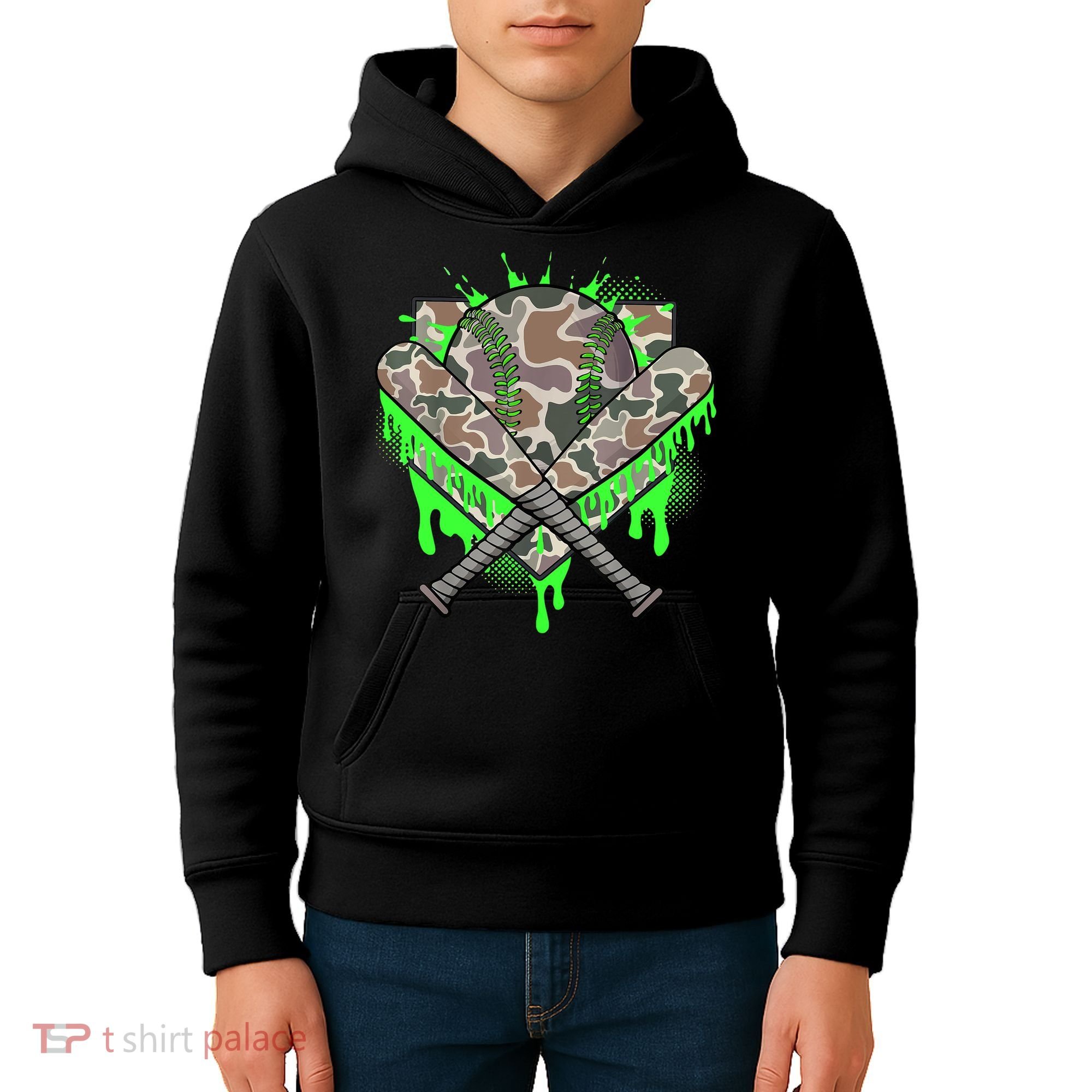 Baseball Drip For Boy Ice Cream Dripping Boy Baseball Camo  Kids Hoodie
