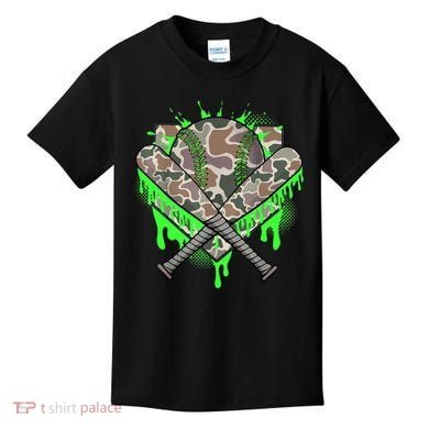 Baseball Drip For Boy Ice Cream Dripping Boy Baseball Camo  Kids T-Shirt