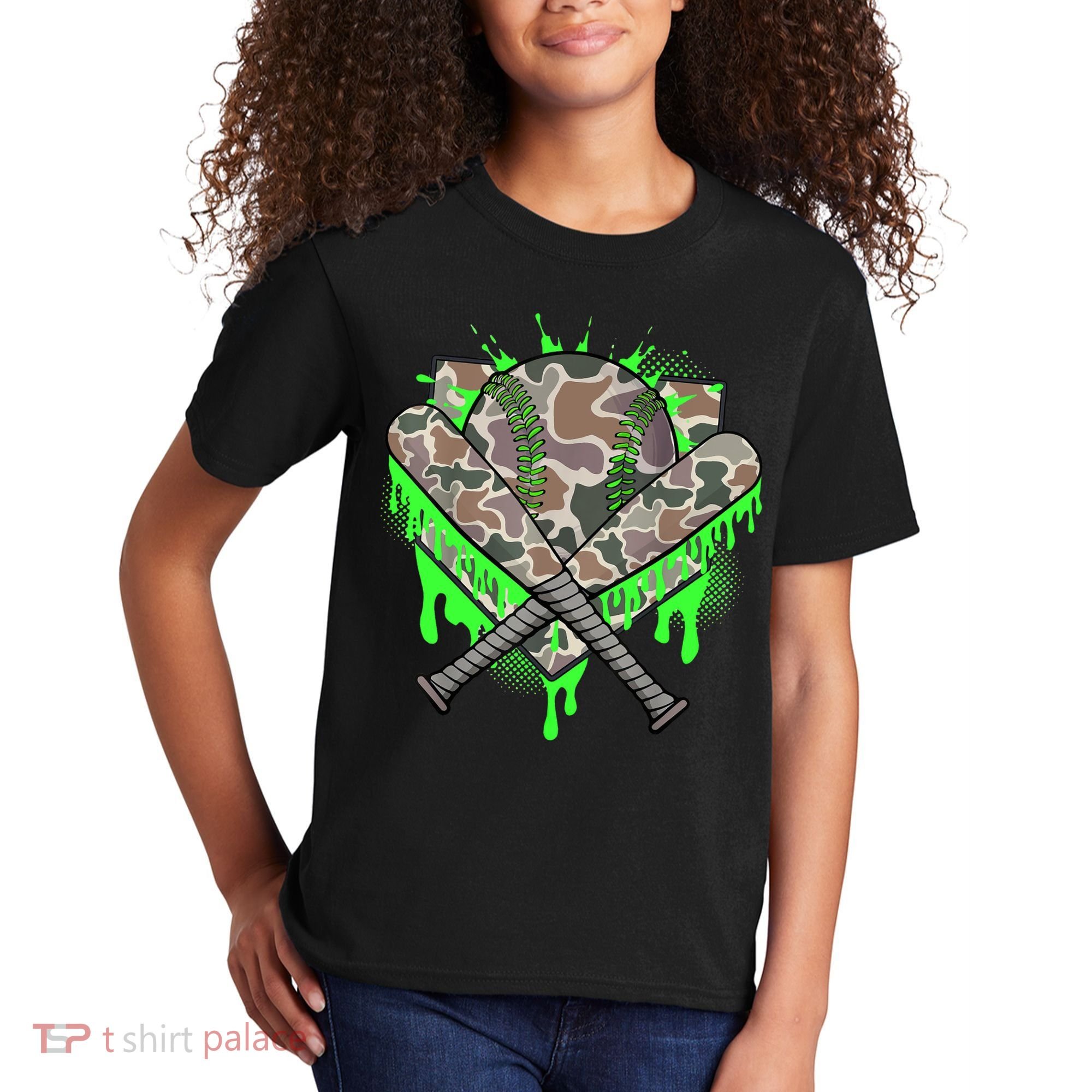 Baseball Drip For Boy Ice Cream Dripping Boy Baseball Camo  Kids T-Shirt