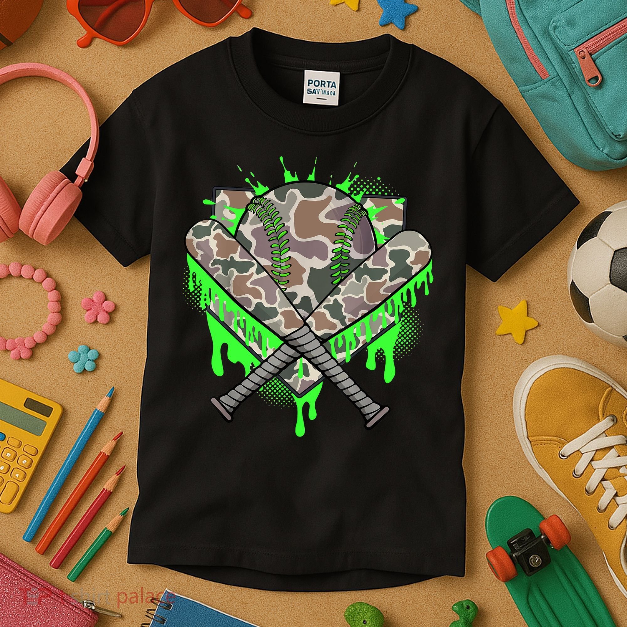 Baseball Drip For Boy Ice Cream Dripping Boy Baseball Camo  Kids T-Shirt