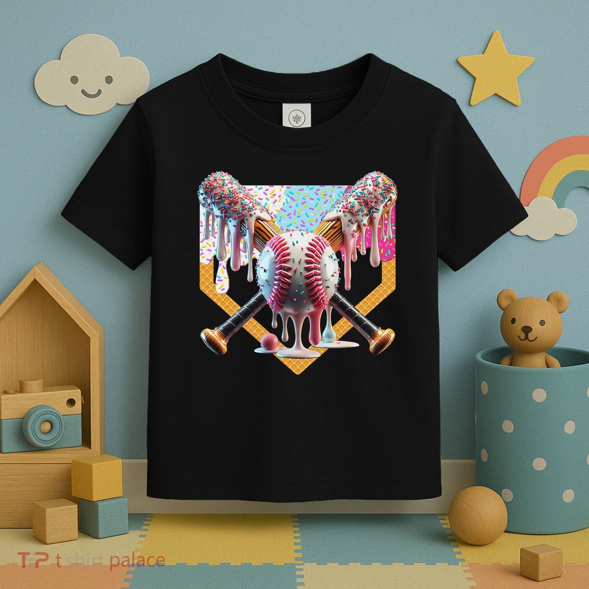 Baseball Drip For Ice Cream Drip For Boy Baseball Toddler T-Shirt