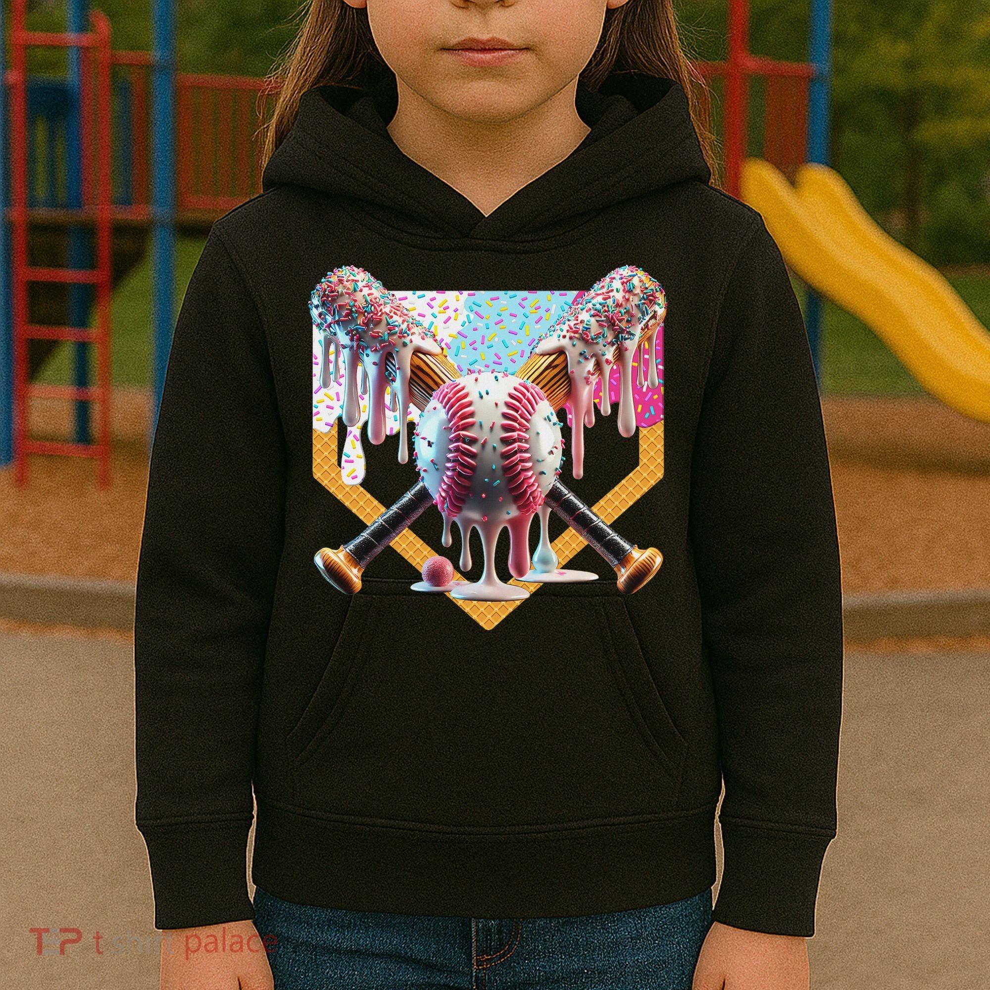 Baseball Drip For Ice Cream Drip For Boy Baseball Kids Hoodie