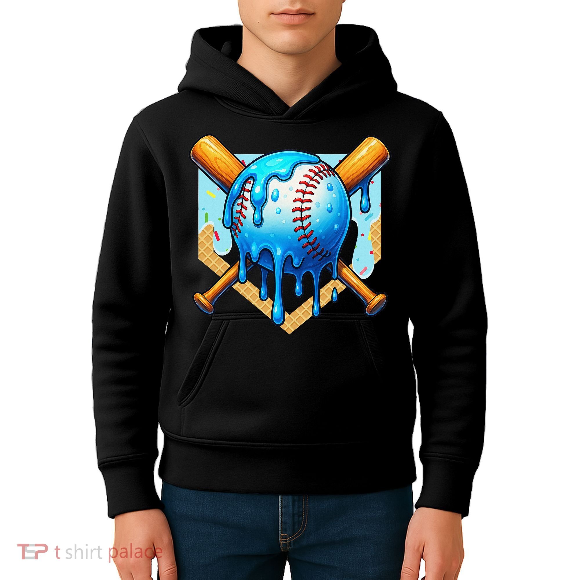 Baseball Drip For Ice Cream Drip Baseball Kids Hoodie