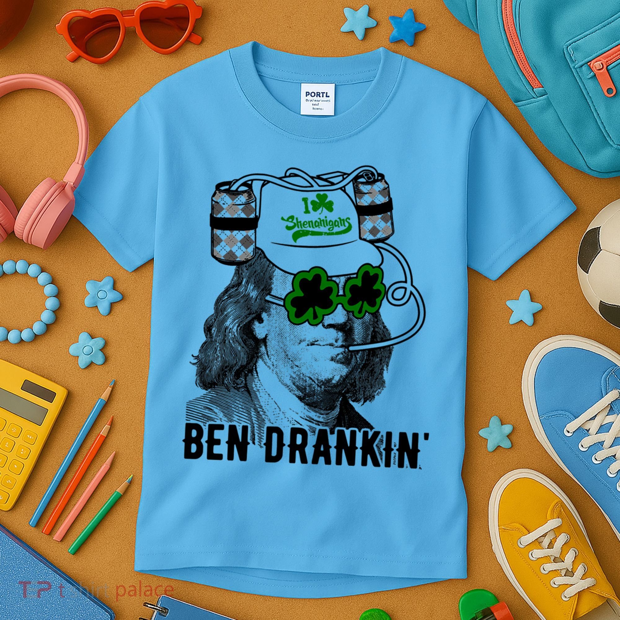 Ben Drankin Funny Green Shamrock Political St Patricks Day Cute Gift Kids T-Shirt