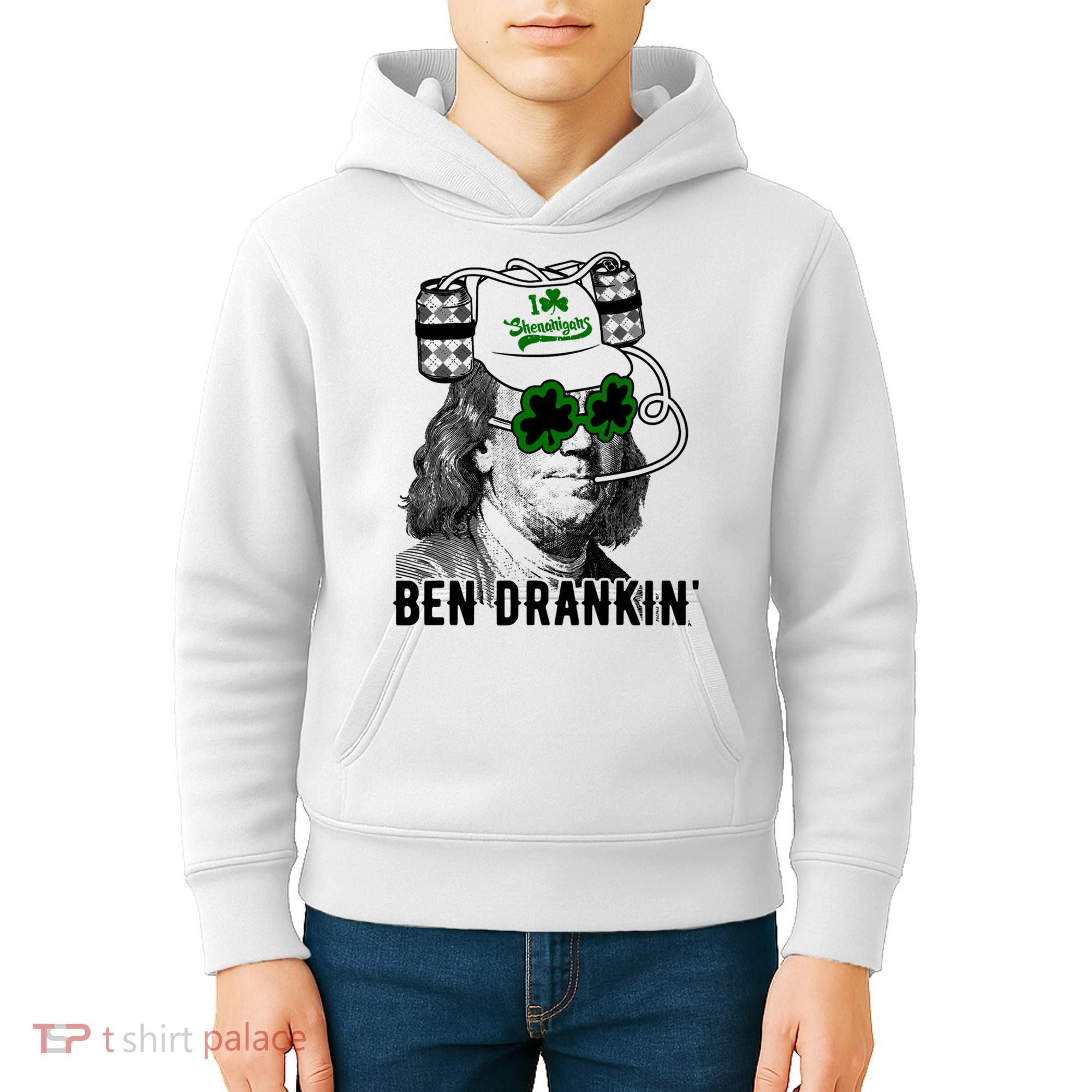 Ben Drankin Funny Green Shamrock Political St Patricks Day Cute Gift Kids Hoodie