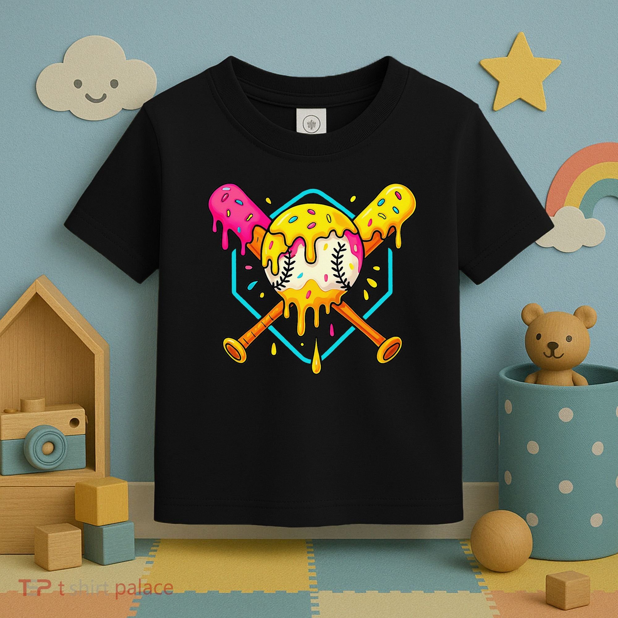 Baseball Drip For Home Plate Ice Cream Drip Sport Toddler T-Shirt