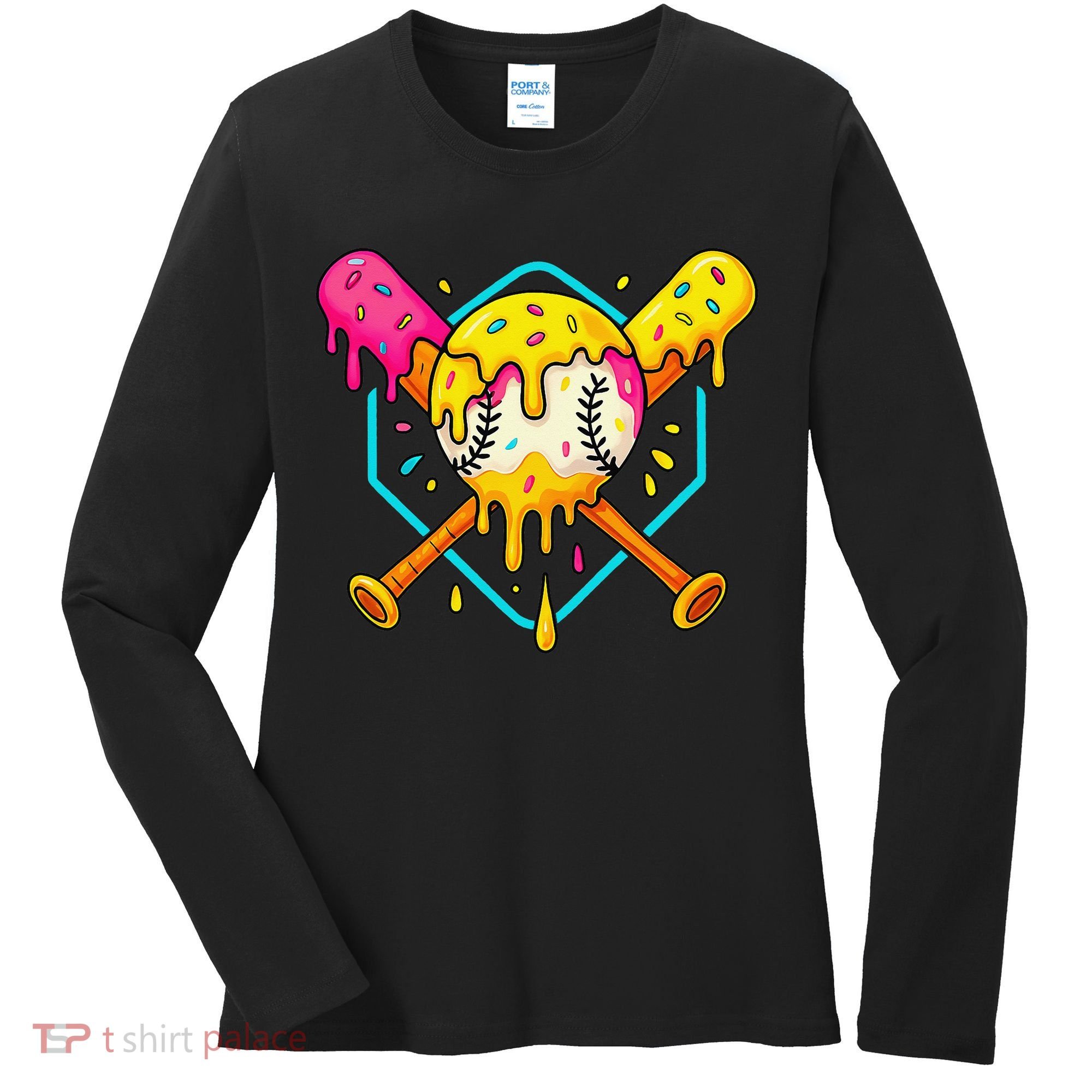 Baseball Drip For Home Plate Ice Cream Drip Sport Women's Long Sleeve Shirt