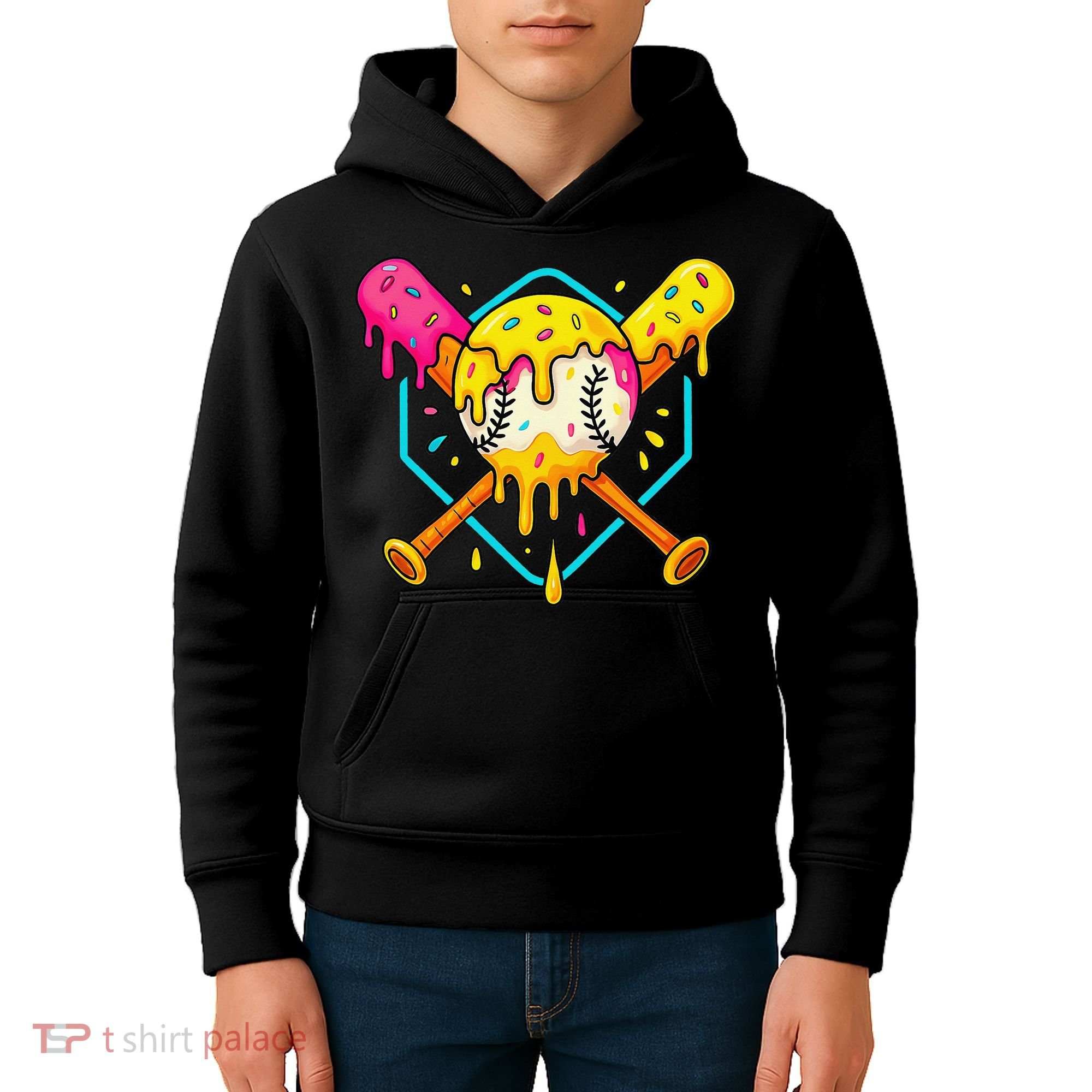 Baseball Drip For Home Plate Ice Cream Drip Sport Kids Hoodie