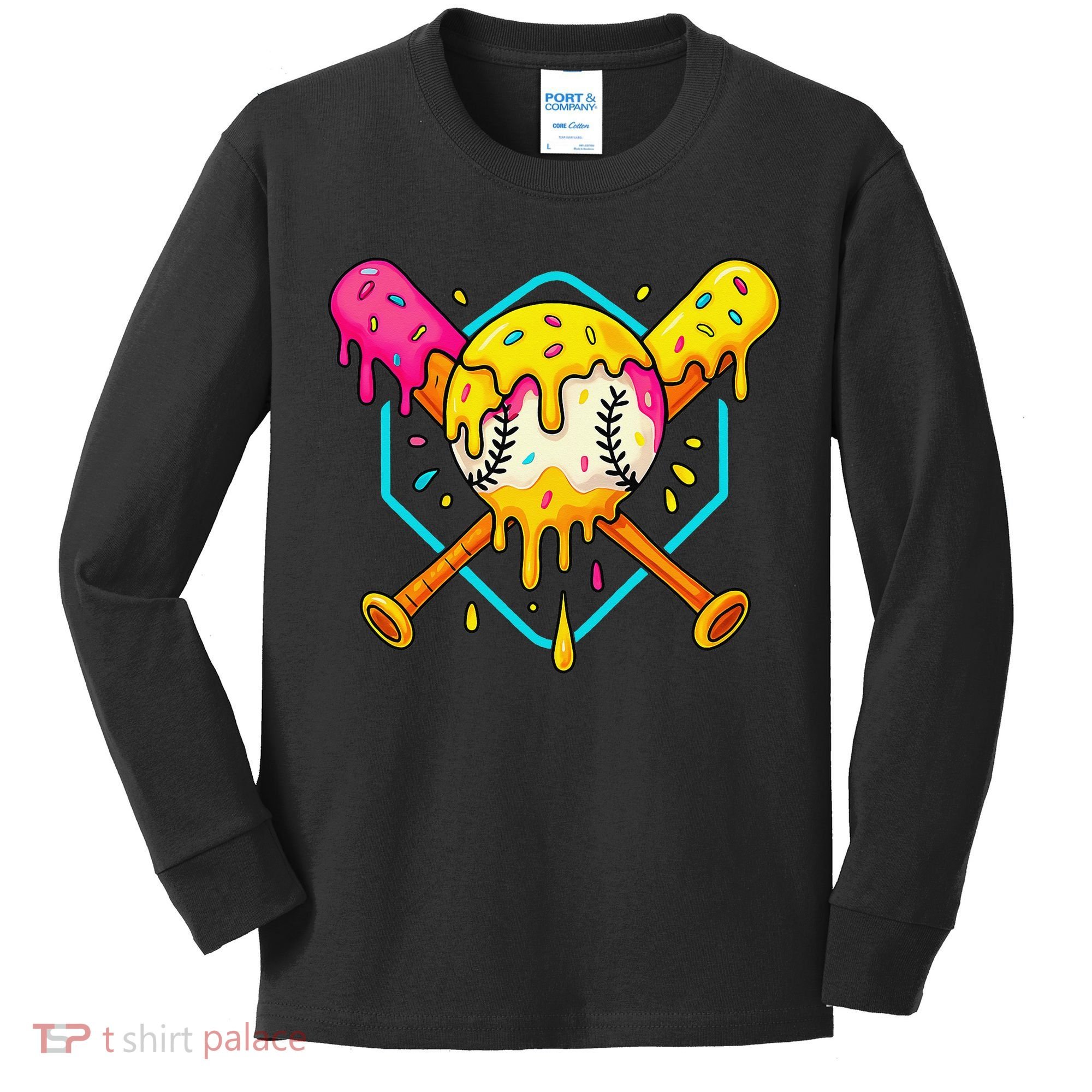 Baseball Drip For Home Plate Ice Cream Drip Sport Kids Long Sleeve Shirt