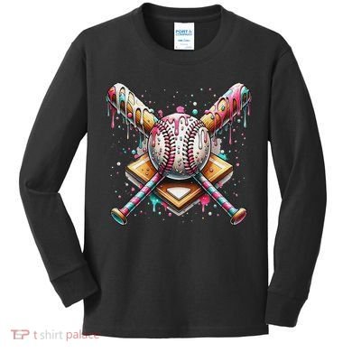Baseball Drip For Ice Cream With Sprinkles Drip Kids Long Sleeve Shirt