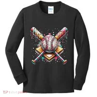 Baseball Drip For Ice Cream With Sprinkles Drip Kids Long Sleeve Shirt thumb 0