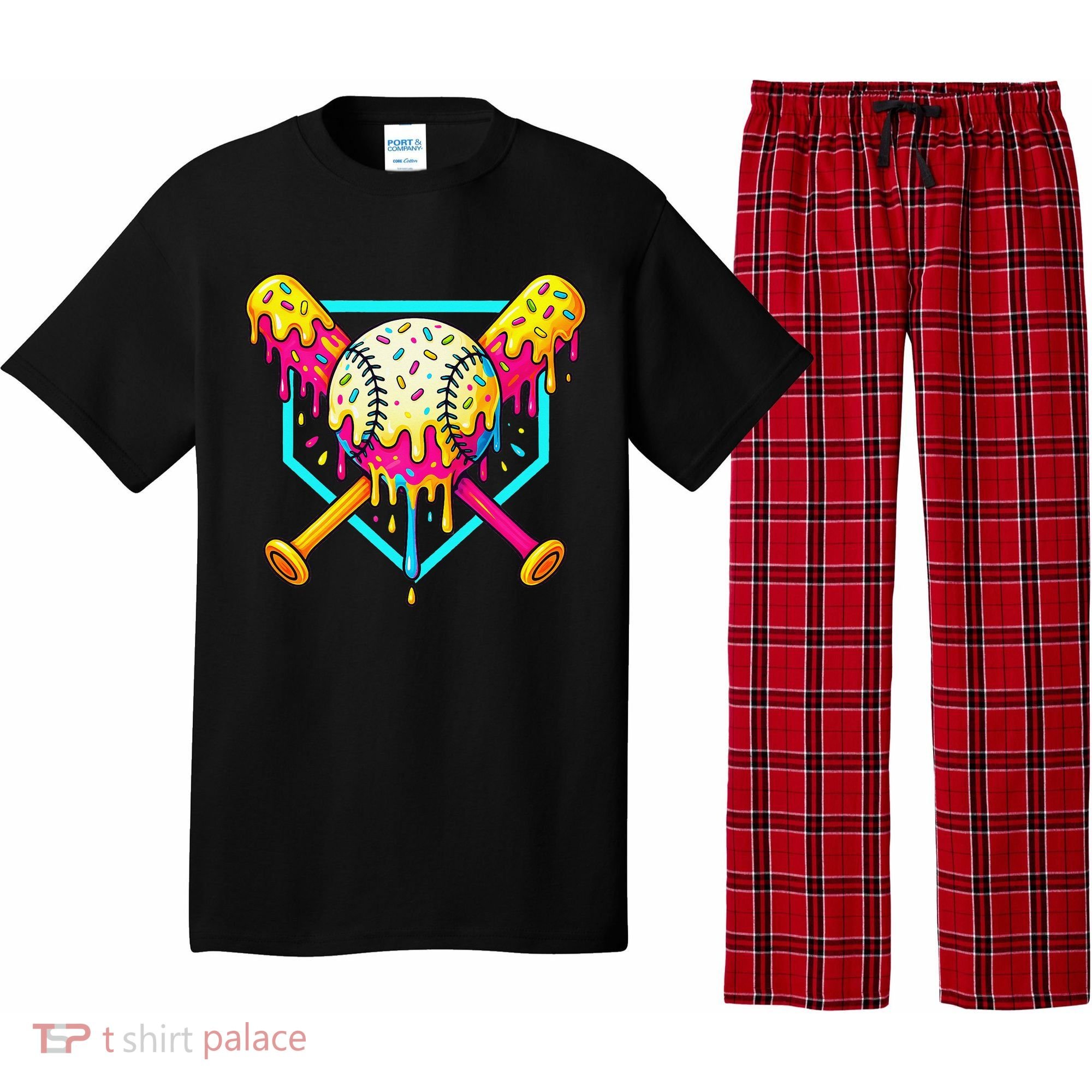 Baseball Drip For Home Plate Ice Cream Drip Sport Pajama Set