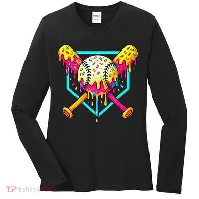 Baseball Drip For Home Plate Ice Cream Drip Sport Women's Long Sleeve Shirt