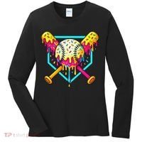 Baseball Drip For Home Plate Ice Cream Drip Sport Women's Long Sleeve Shirt thumb 0