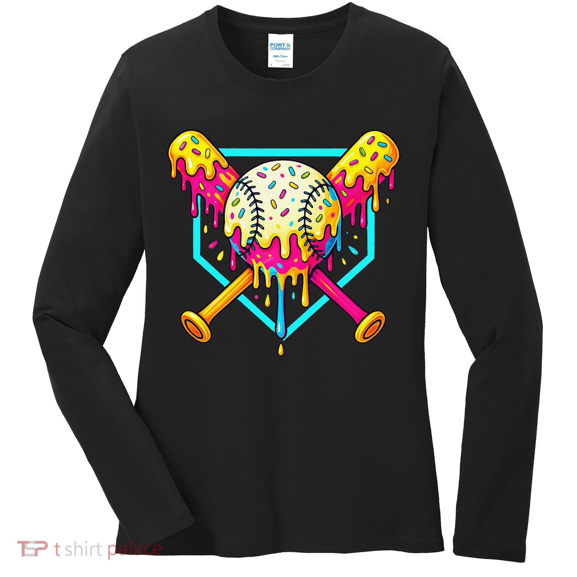 Baseball Drip For Home Plate Ice Cream Drip Sport Women's Long Sleeve Shirt