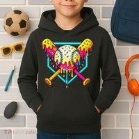 Baseball Drip For Home Plate Ice Cream Drip Sport Kids Hoodie thumb 2