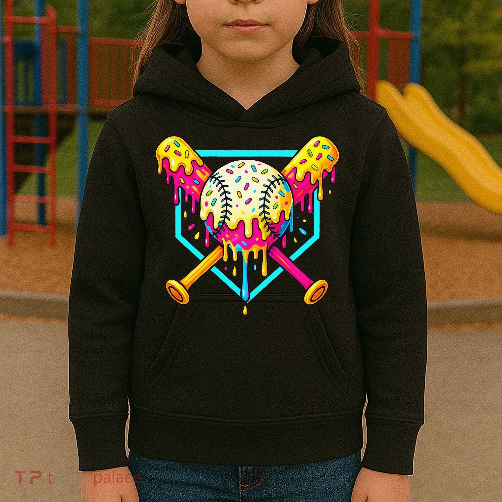 Baseball Drip For Home Plate Ice Cream Drip Sport Kids Hoodie