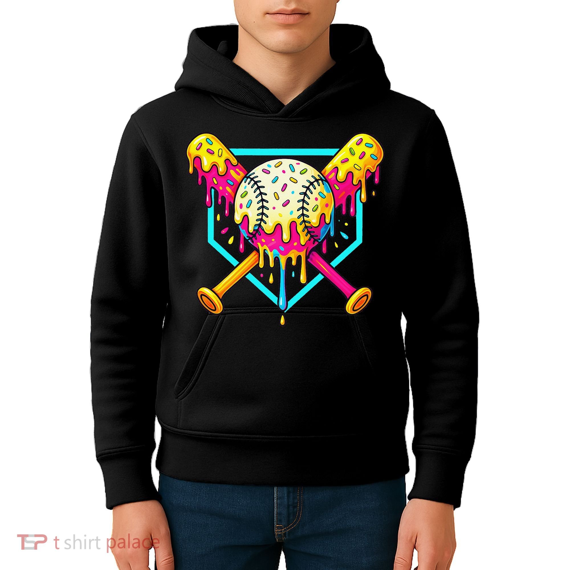 Baseball Drip For Home Plate Ice Cream Drip Sport Kids Hoodie