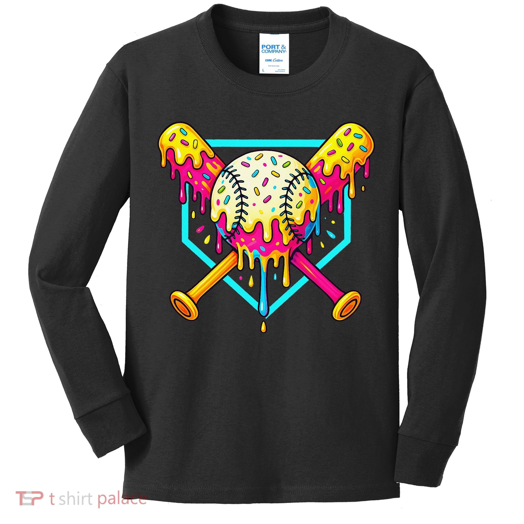 Baseball Drip For Home Plate Ice Cream Drip Sport Kids Long Sleeve Shirt