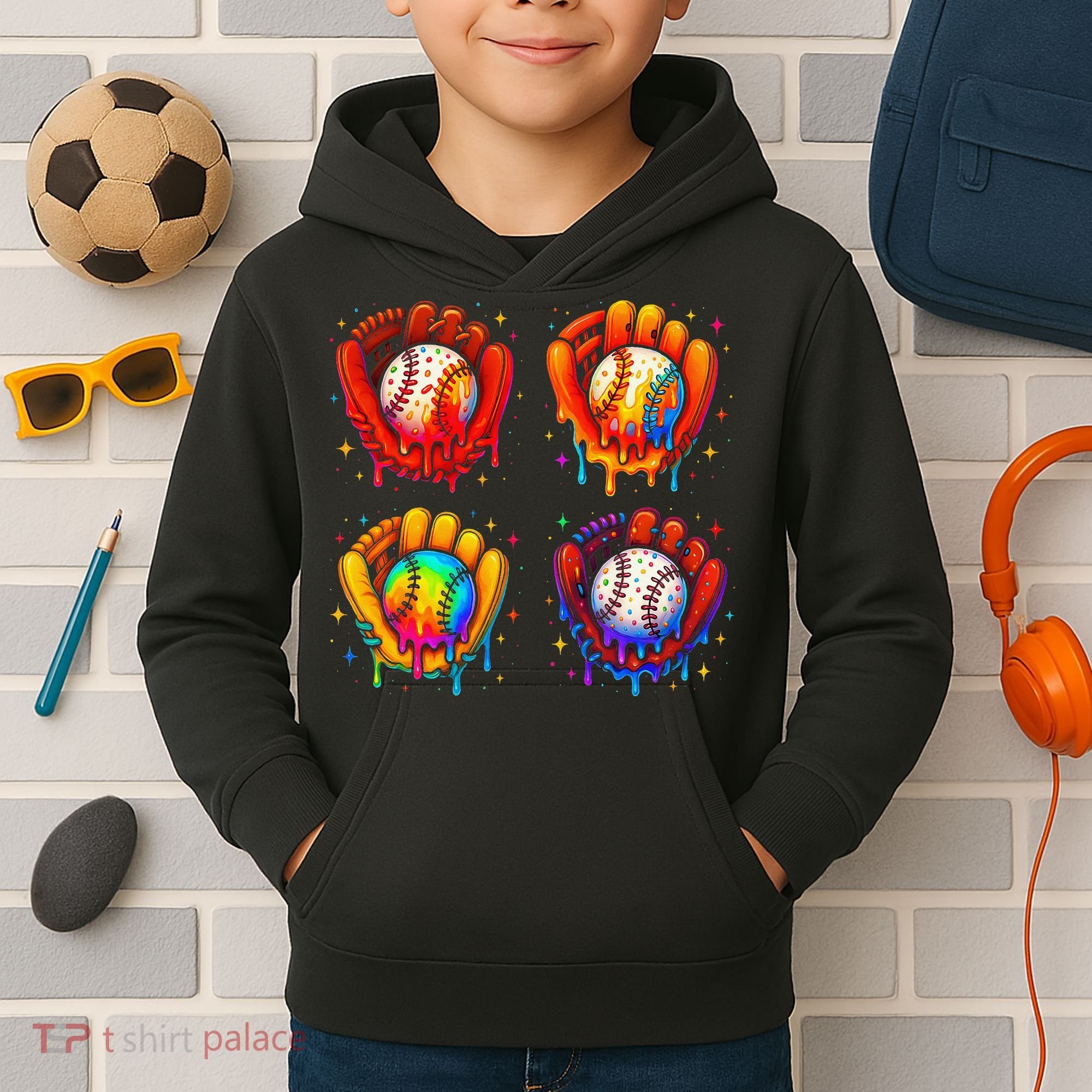 Baseball Drip Gloves Sweet Ice Cream Sprinkles Kids Hoodie