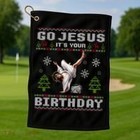Break Dance Go Jesus ItS Your Birthday Merry Christmas Day Gift Golf Towel thumb 1