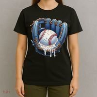 Baseball Drip Glove Ice Cream Drip Sports T-Shirt thumb 4