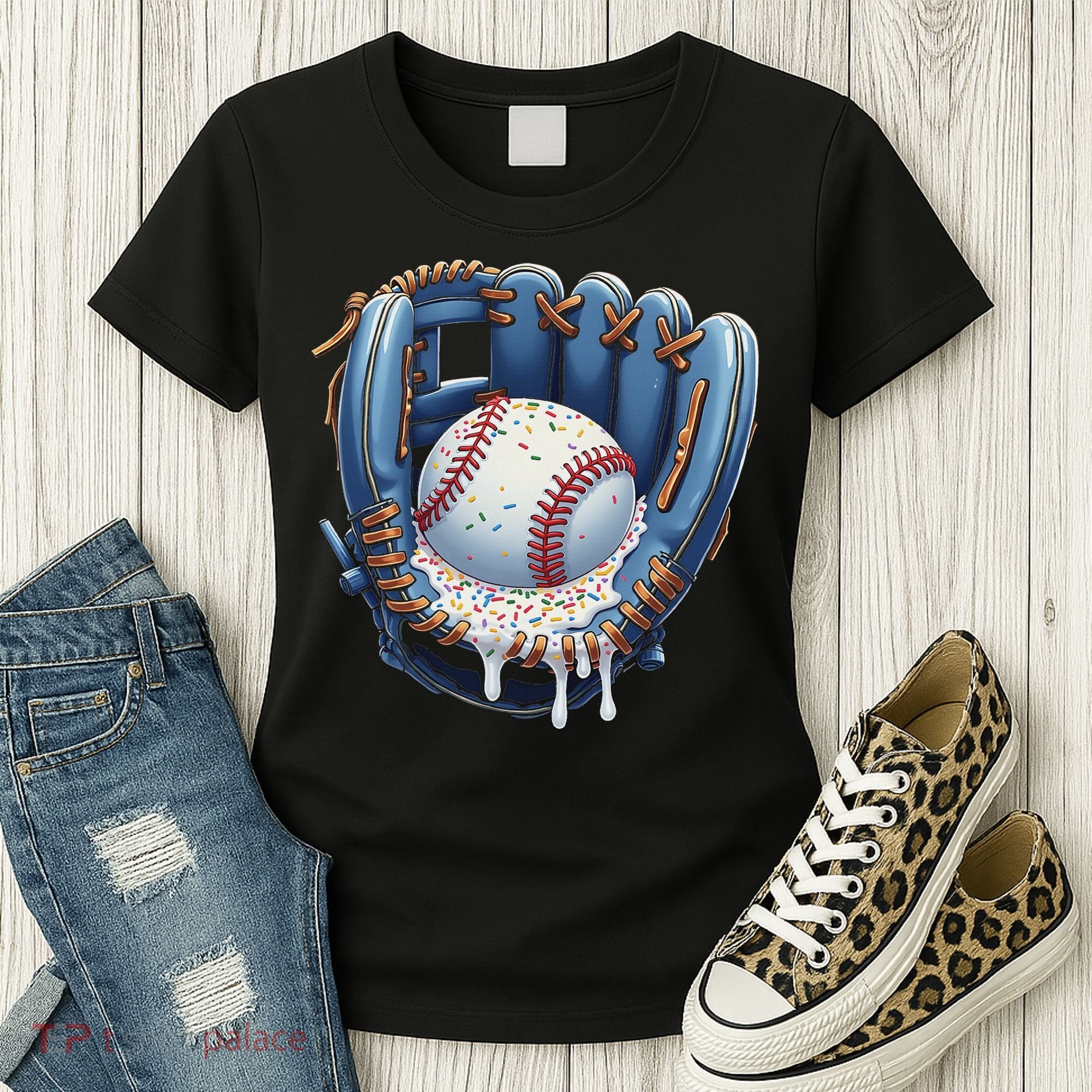 Baseball Drip Glove Ice Cream Drip Sports Women's T-Shirt