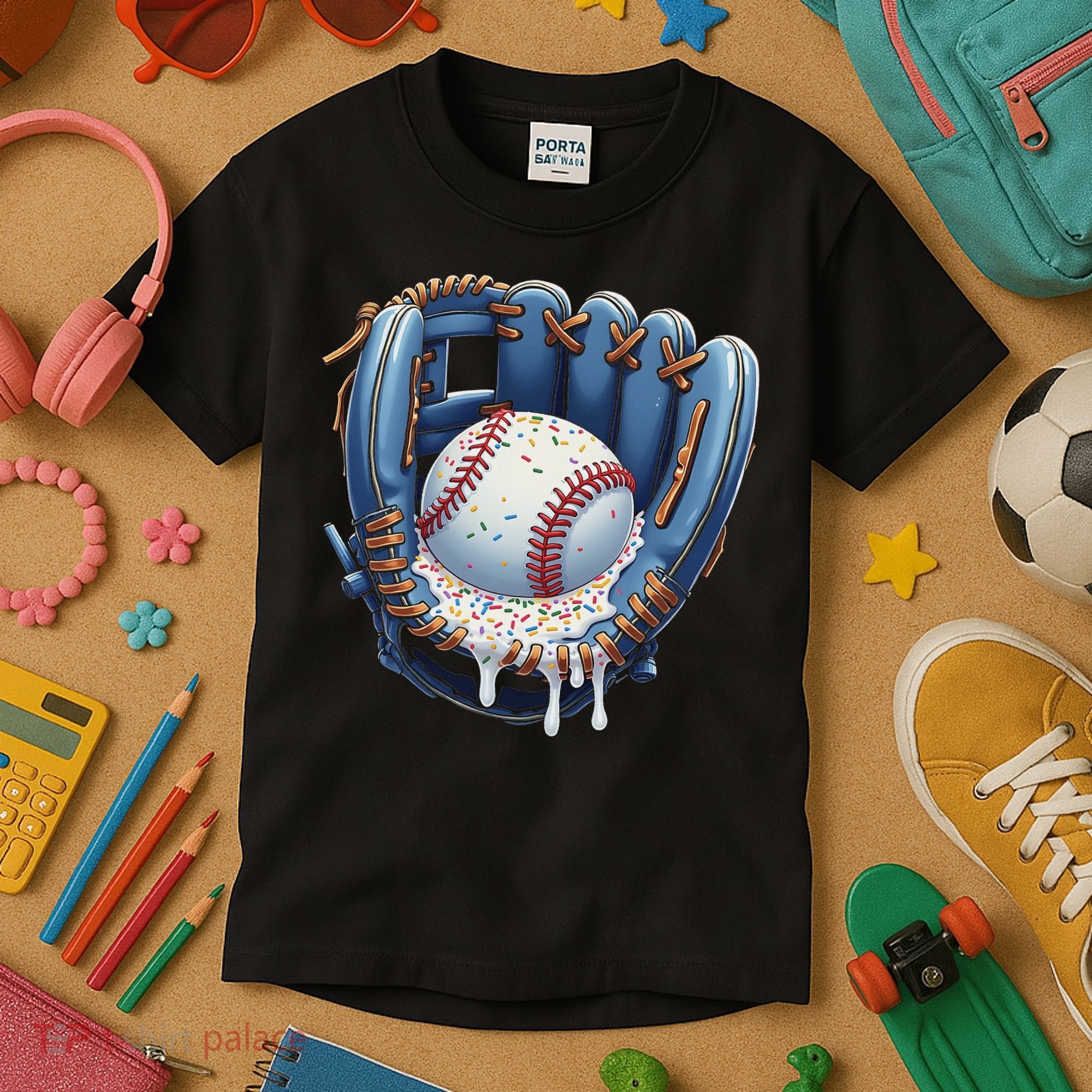Baseball Drip Glove Ice Cream Drip Sports Kids T-Shirt