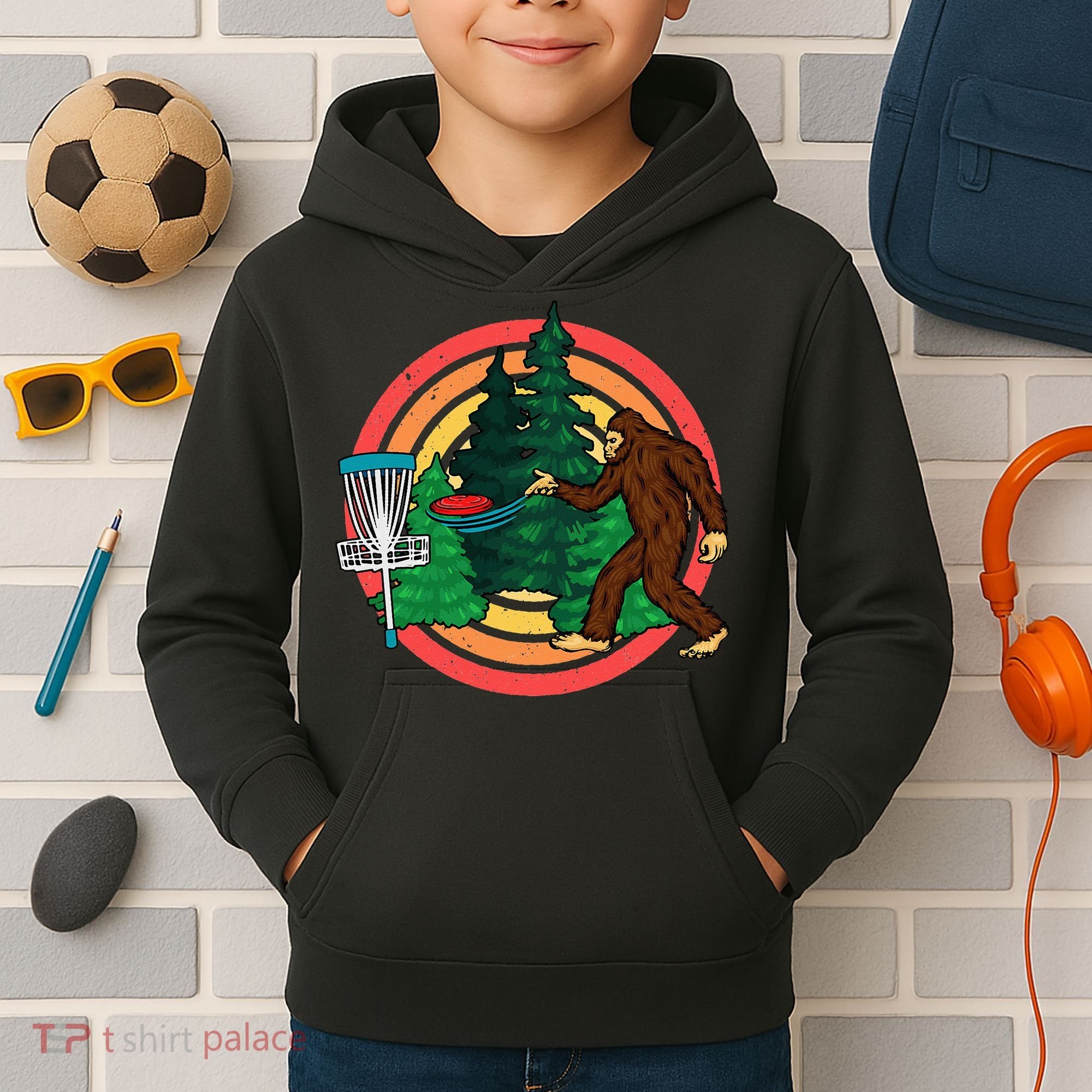 Bigfoot Disc Golf Funny Disc Golf Kids Hoodie