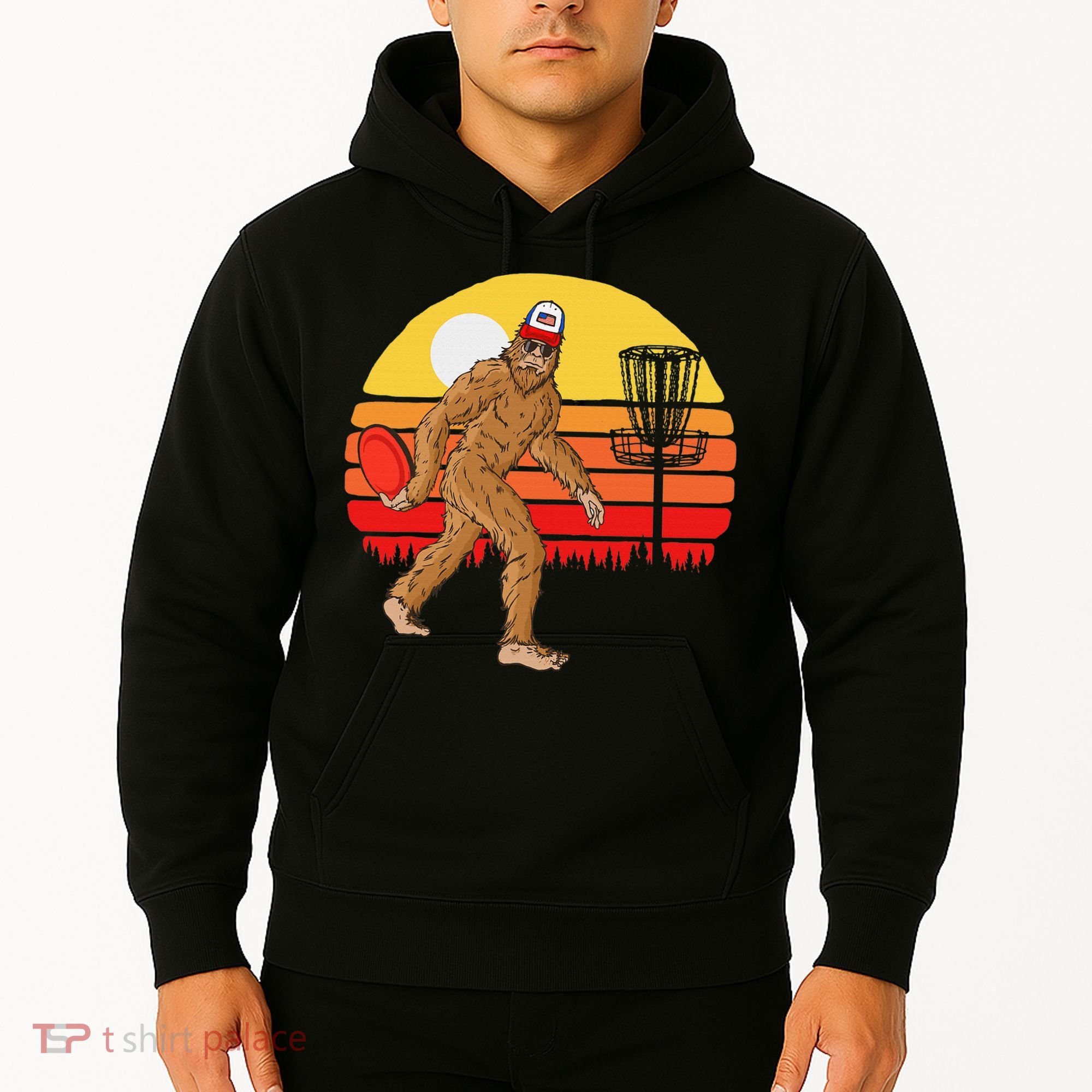 Bigfoot Disc Golf Cryptid Sasquatch Disc Golfer Hoodie