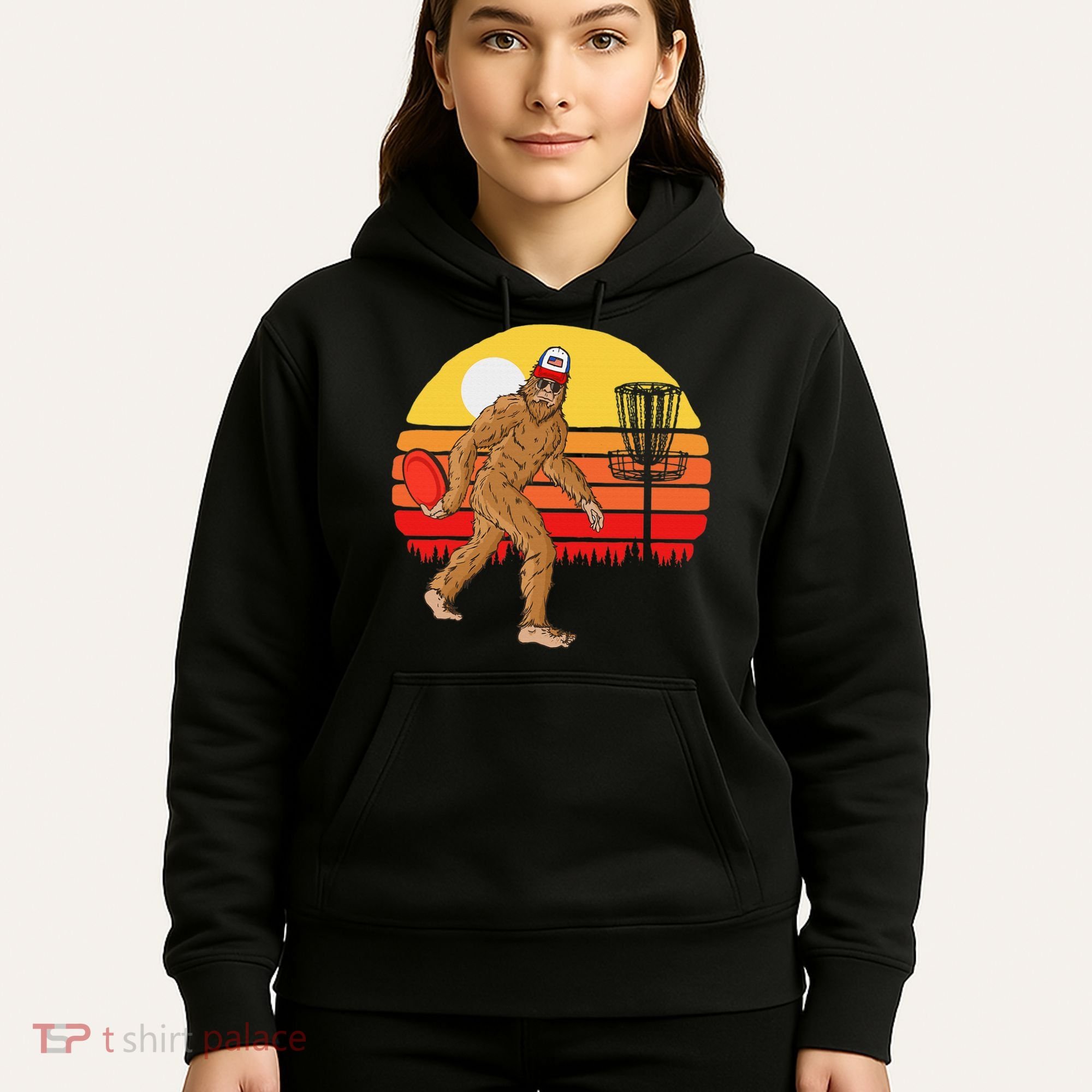 Bigfoot Disc Golf Cryptid Sasquatch Disc Golfer Hoodie