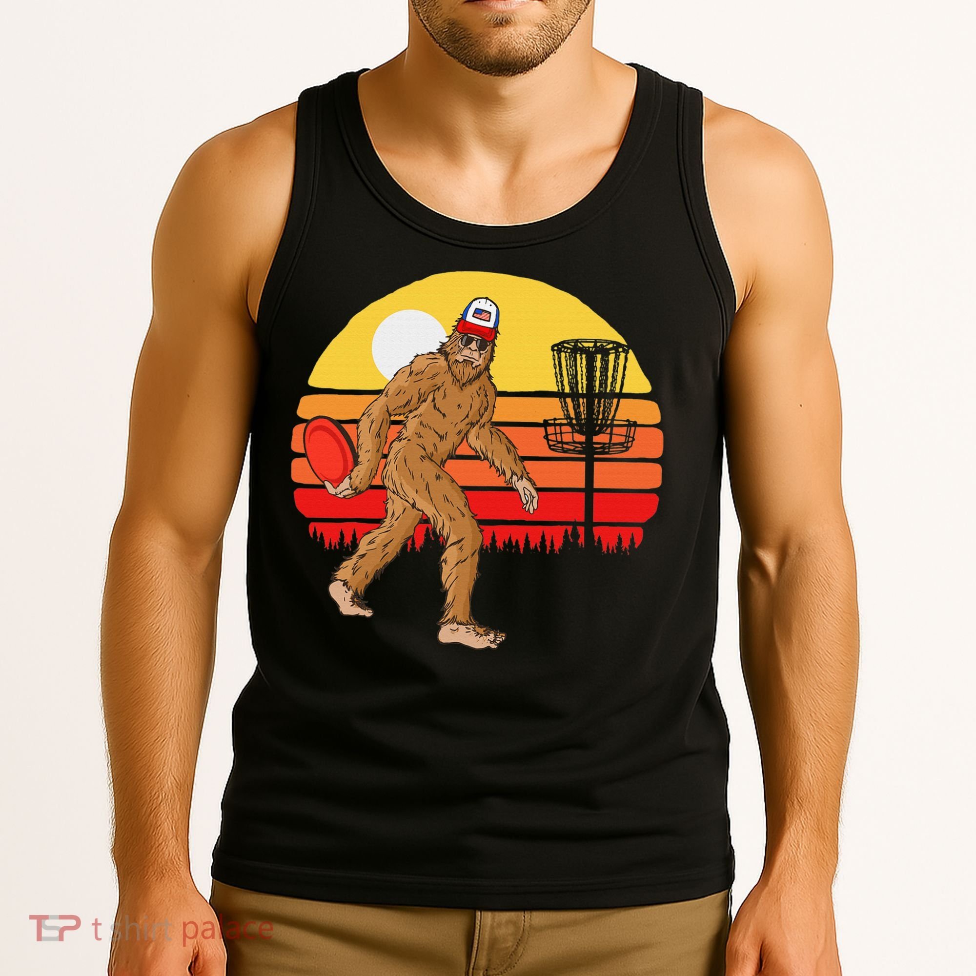 Bigfoot Disc Golf Cryptid Sasquatch Disc Golfer Tank Top