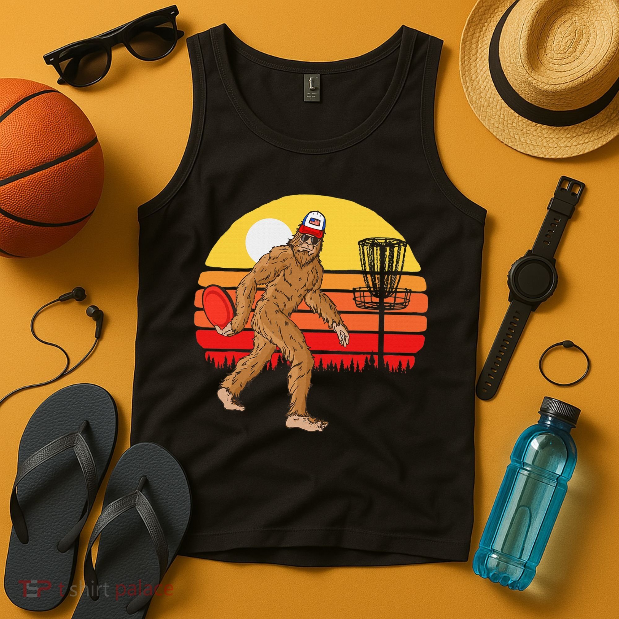 Bigfoot Disc Golf Cryptid Sasquatch Disc Golfer Tank Top