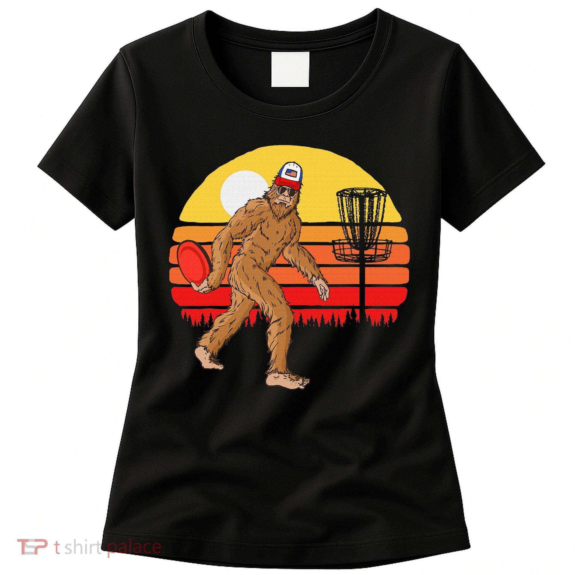 Bigfoot Disc Golf Cryptid Sasquatch Disc Golfer Women's T-Shirt