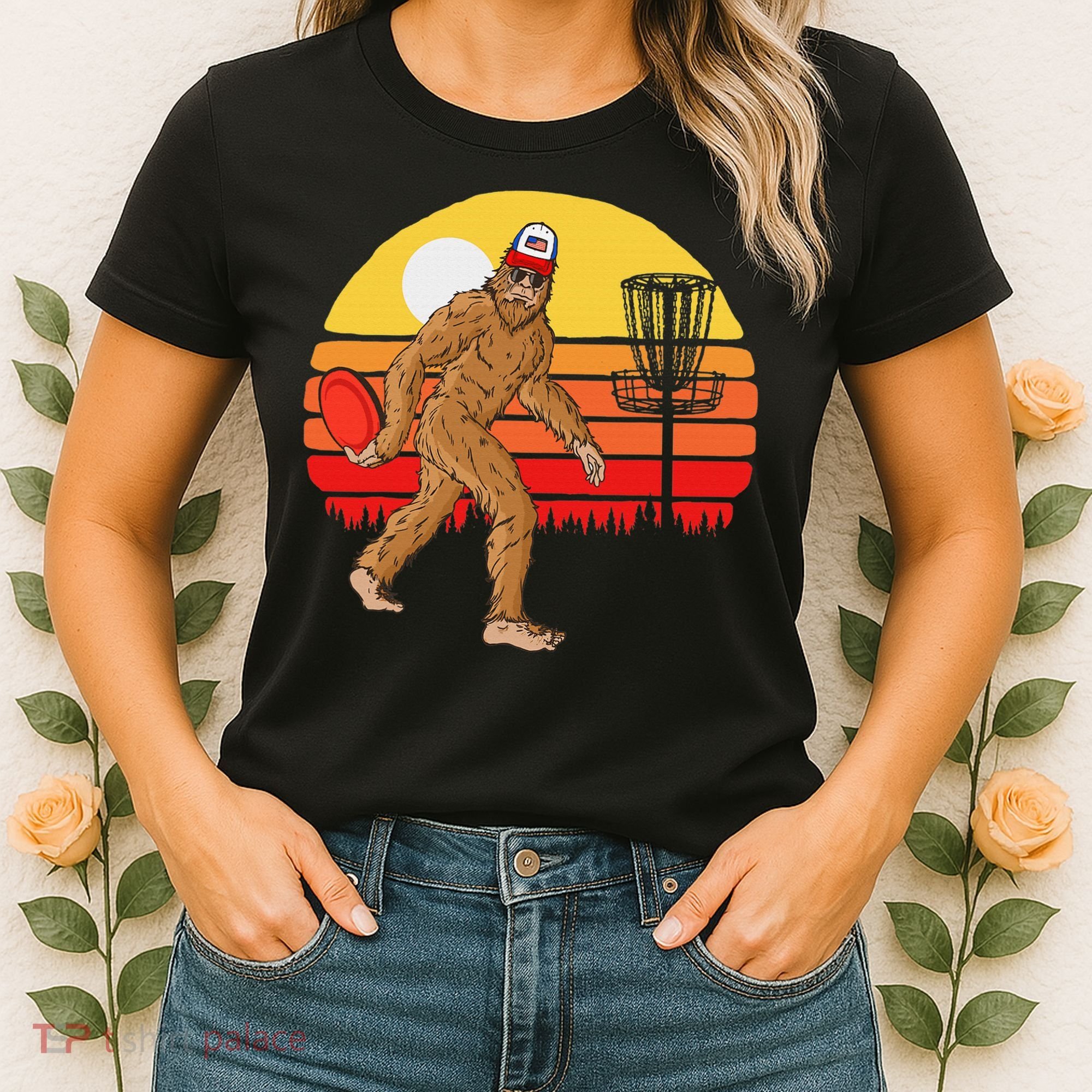 Bigfoot Disc Golf Cryptid Sasquatch Disc Golfer Women's T-Shirt