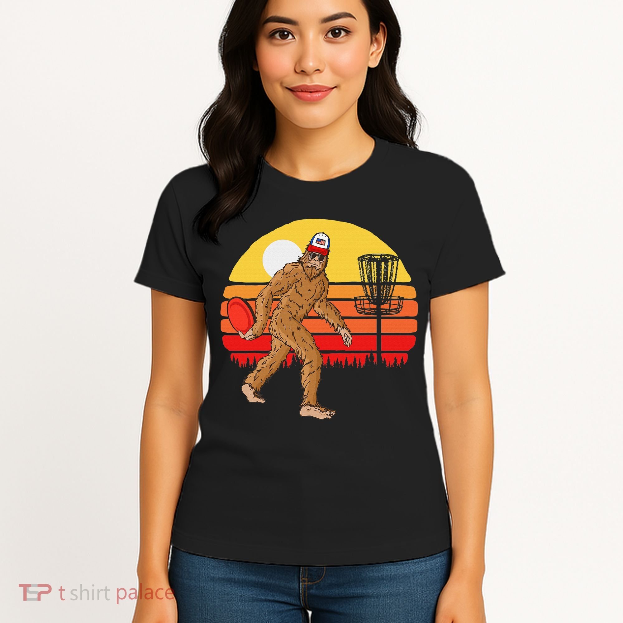 Bigfoot Disc Golf Cryptid Sasquatch Disc Golfer Women's T-Shirt