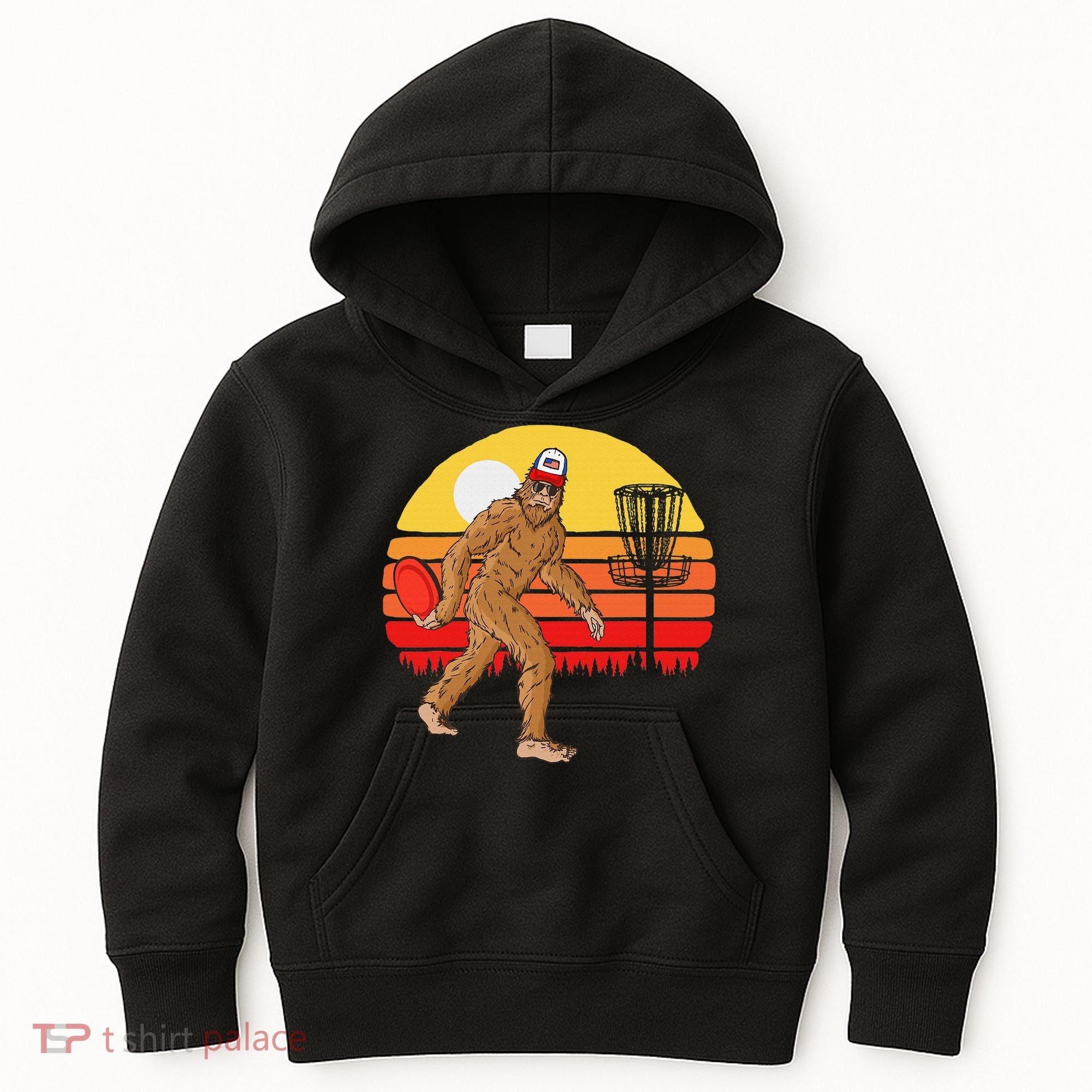 Bigfoot Disc Golf Cryptid Sasquatch Disc Golfer Kids Hoodie