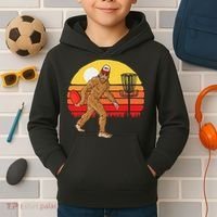 Bigfoot Disc Golf Cryptid Sasquatch Disc Golfer Kids Hoodie thumb 2