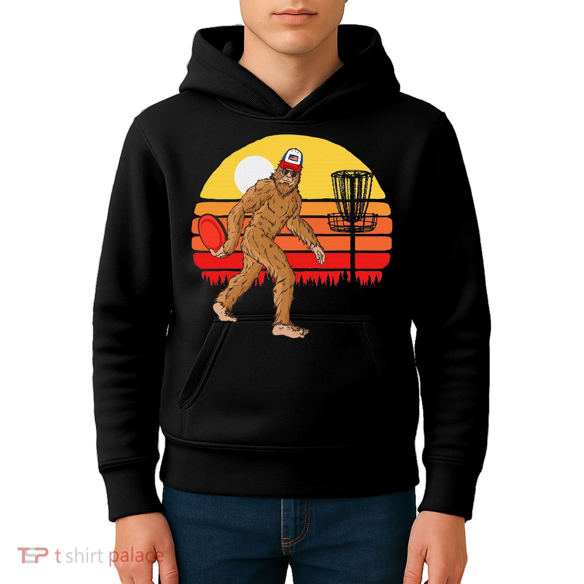 Bigfoot Disc Golf Cryptid Sasquatch Disc Golfer Kids Hoodie