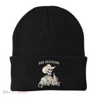 Bad Decisions Good Times Skeleton Cowboy Beanie thumb 0