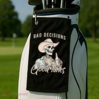 Bad Decisions Good Times Skeleton Cowboy Golf Towel thumb 2