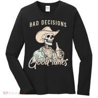 Bad Decisions Good Times Skeleton Cowboy Women's Long Sleeve Shirt thumb 0