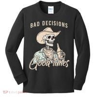 Bad Decisions Good Times Skeleton Cowboy Kids Long Sleeve Shirt thumb 0